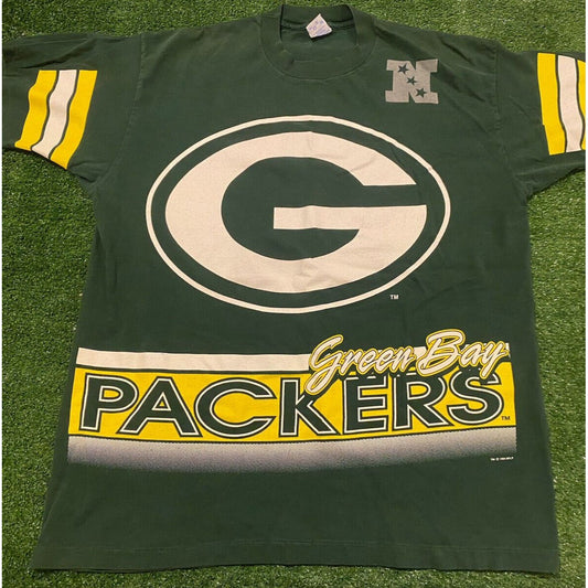 Vintage Salem Sportswear Green Bay Packers all over print t-shirt XL NFL 90s AOP