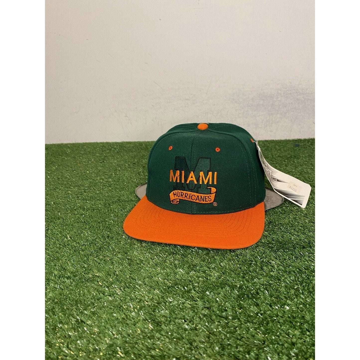 Vintage Miami Hurricanes hat cap snap back green orange deadstock football mens