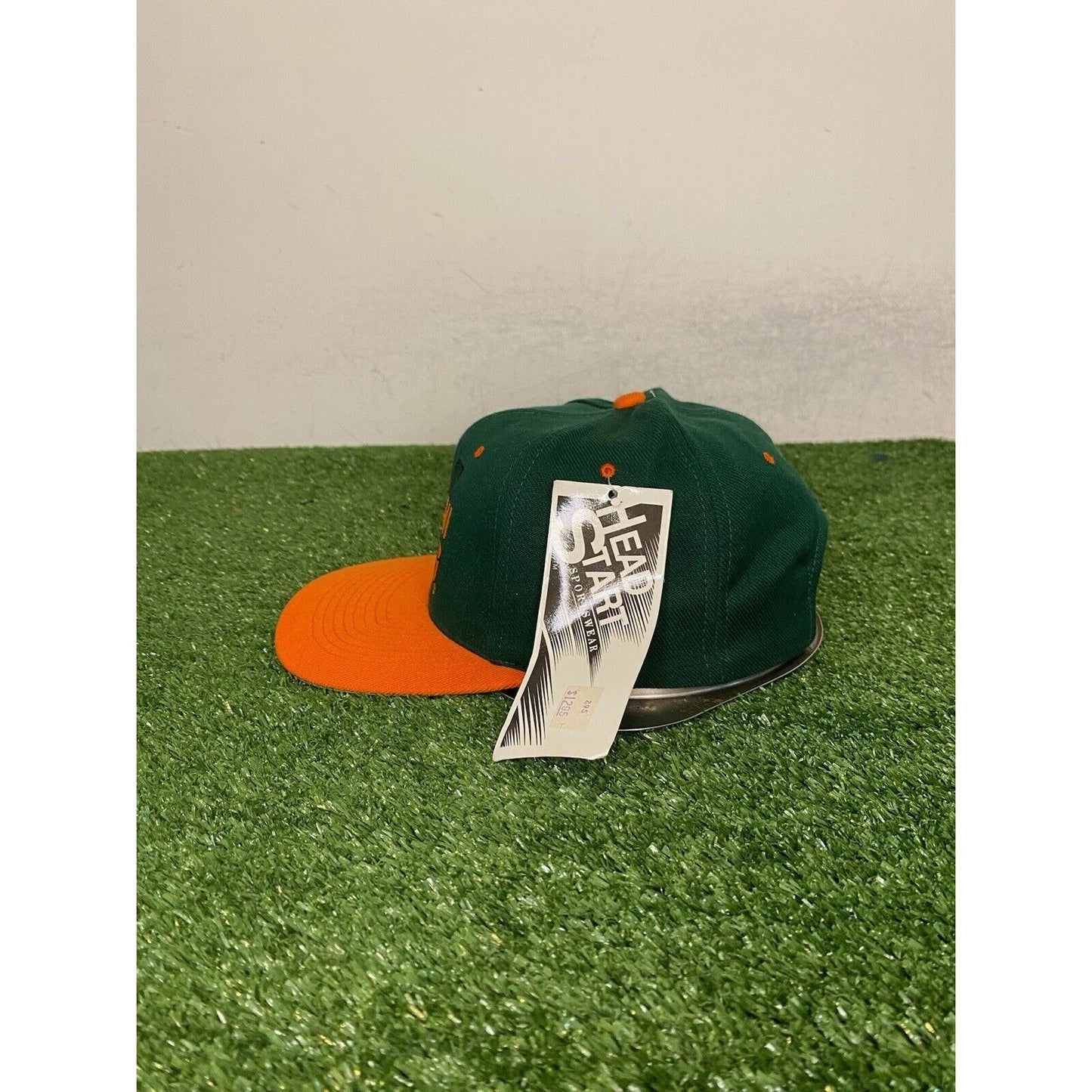 Vintage Miami Hurricanes hat cap snap back green orange deadstock football mens