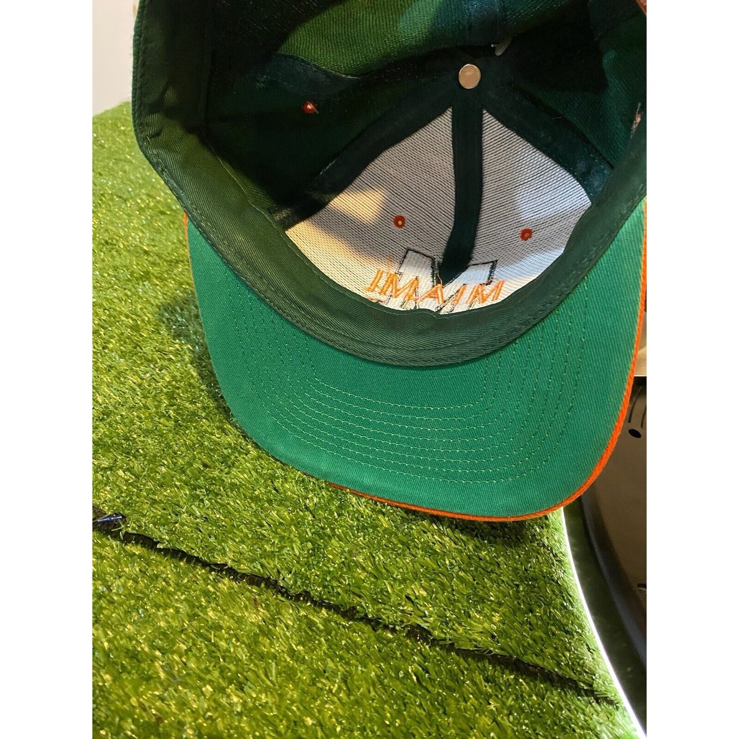 Vintage Miami Hurricanes hat cap snap back green orange deadstock football mens