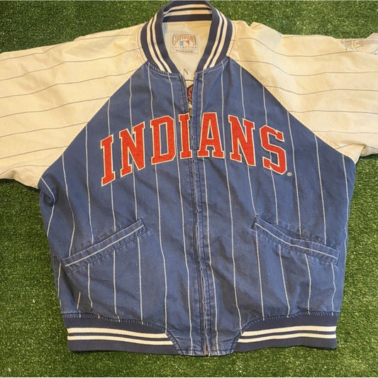 Vintage Cleveland Indians jacket mens medium blue white chief wahoo Mirage RK