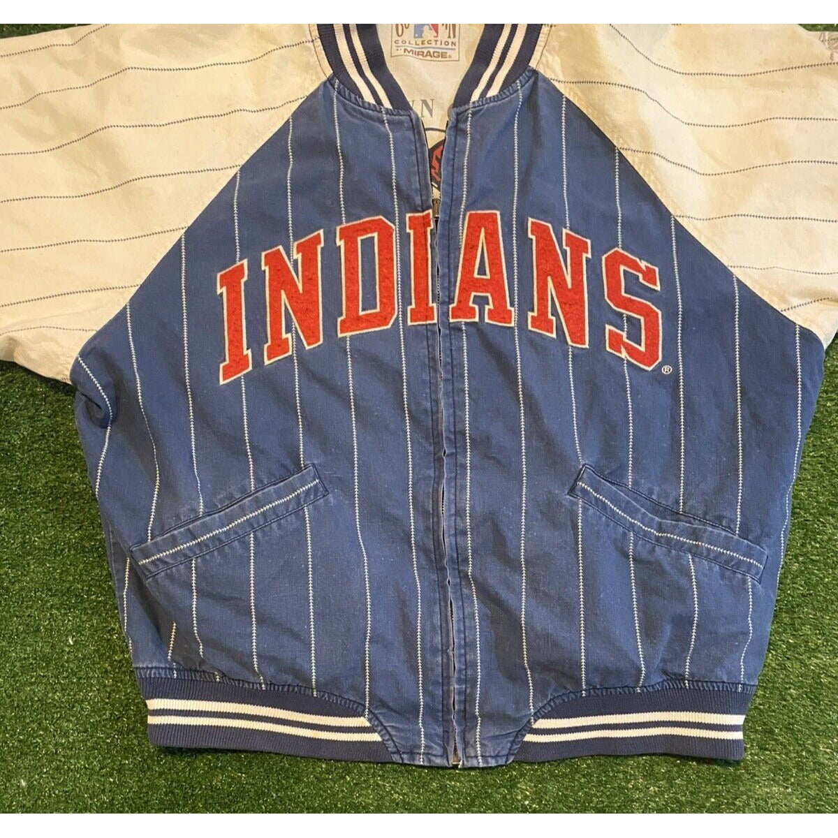 Vintage Cleveland Indians jacket mens medium blue white chief wahoo Mirage RK