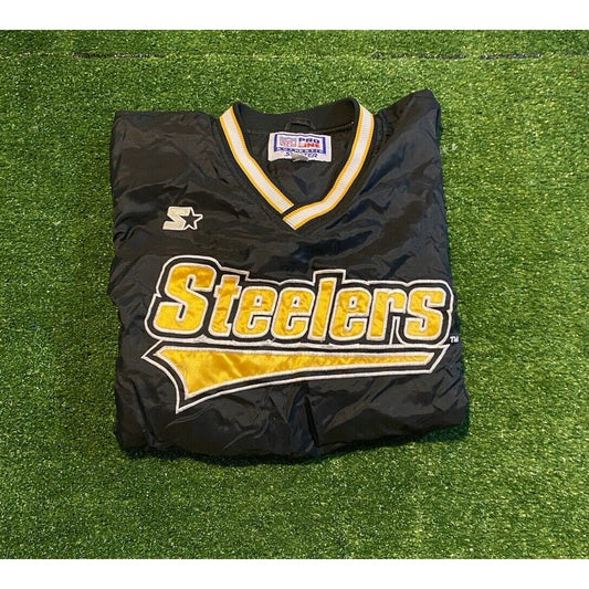 Vintage Pittsburgh steelers jacket mens medium black yellow pullover starter 90s