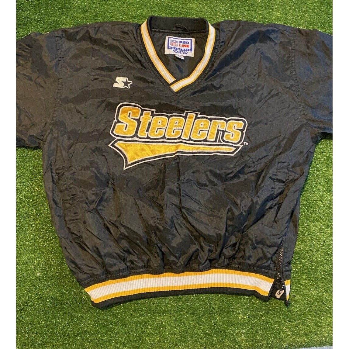 Vintage Pittsburgh steelers jacket mens medium black yellow pullover starter 90s