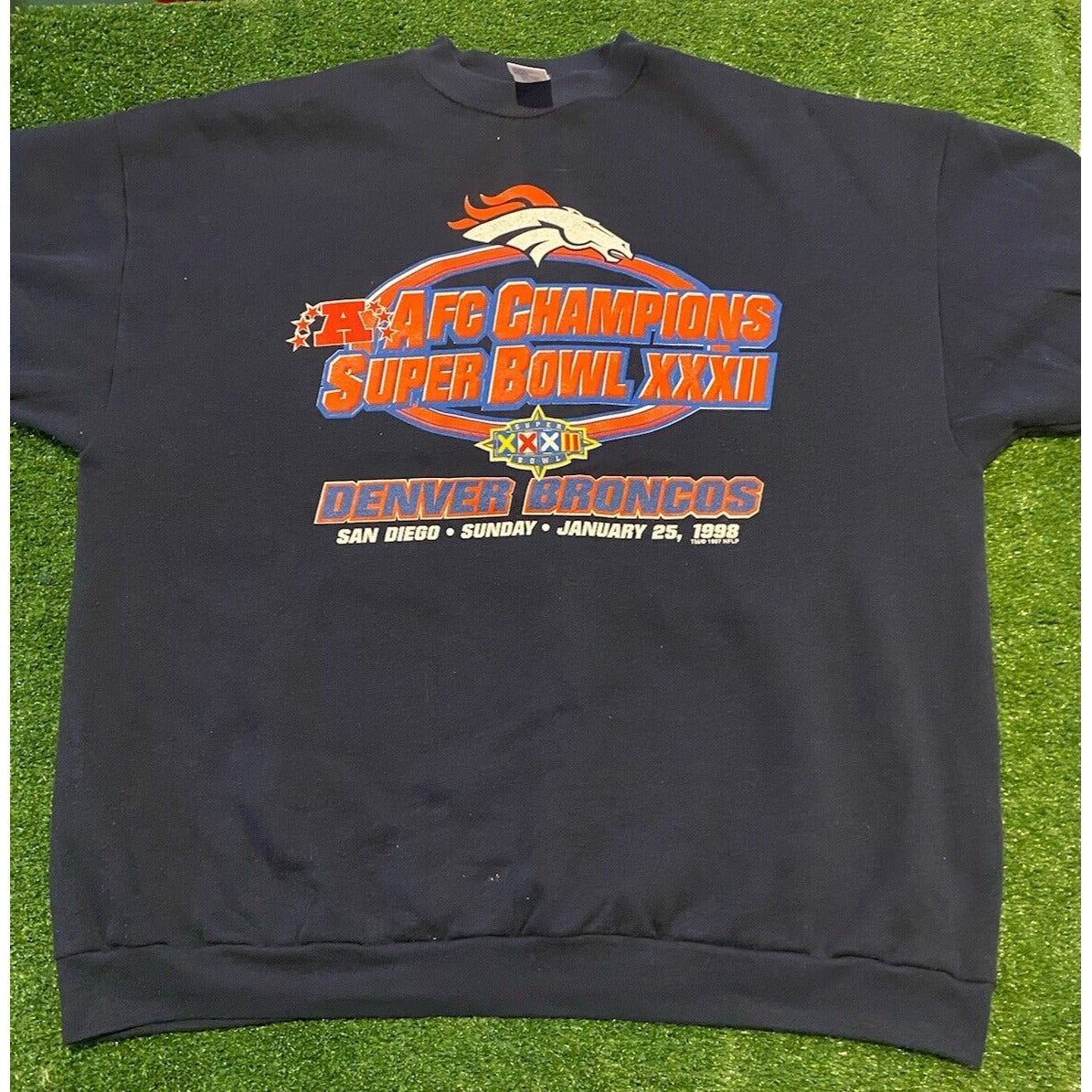 Vintage Denver Broncos sweatshirt mens XXL blue crew neck Logo 7 90s RK