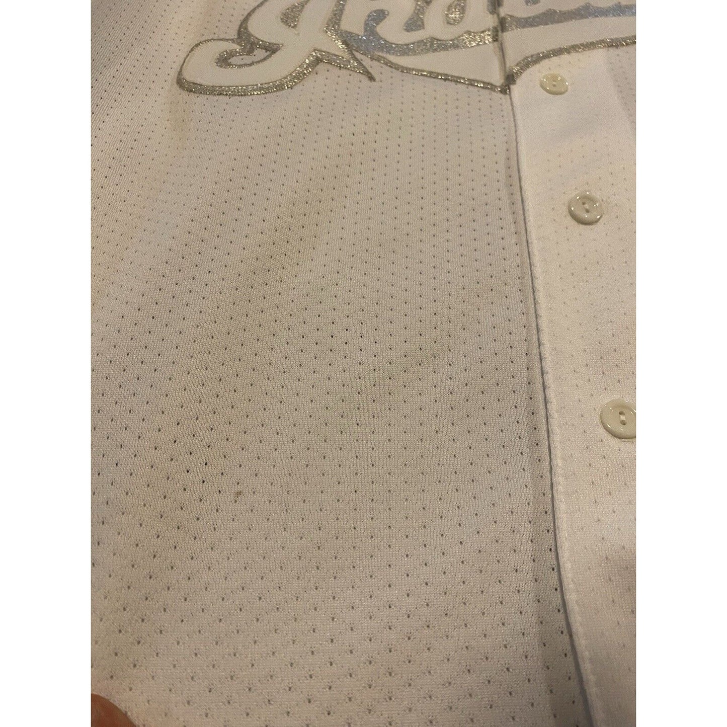 Vintage Cleveland Indians jersey mens large white chrome script Majestic 90s