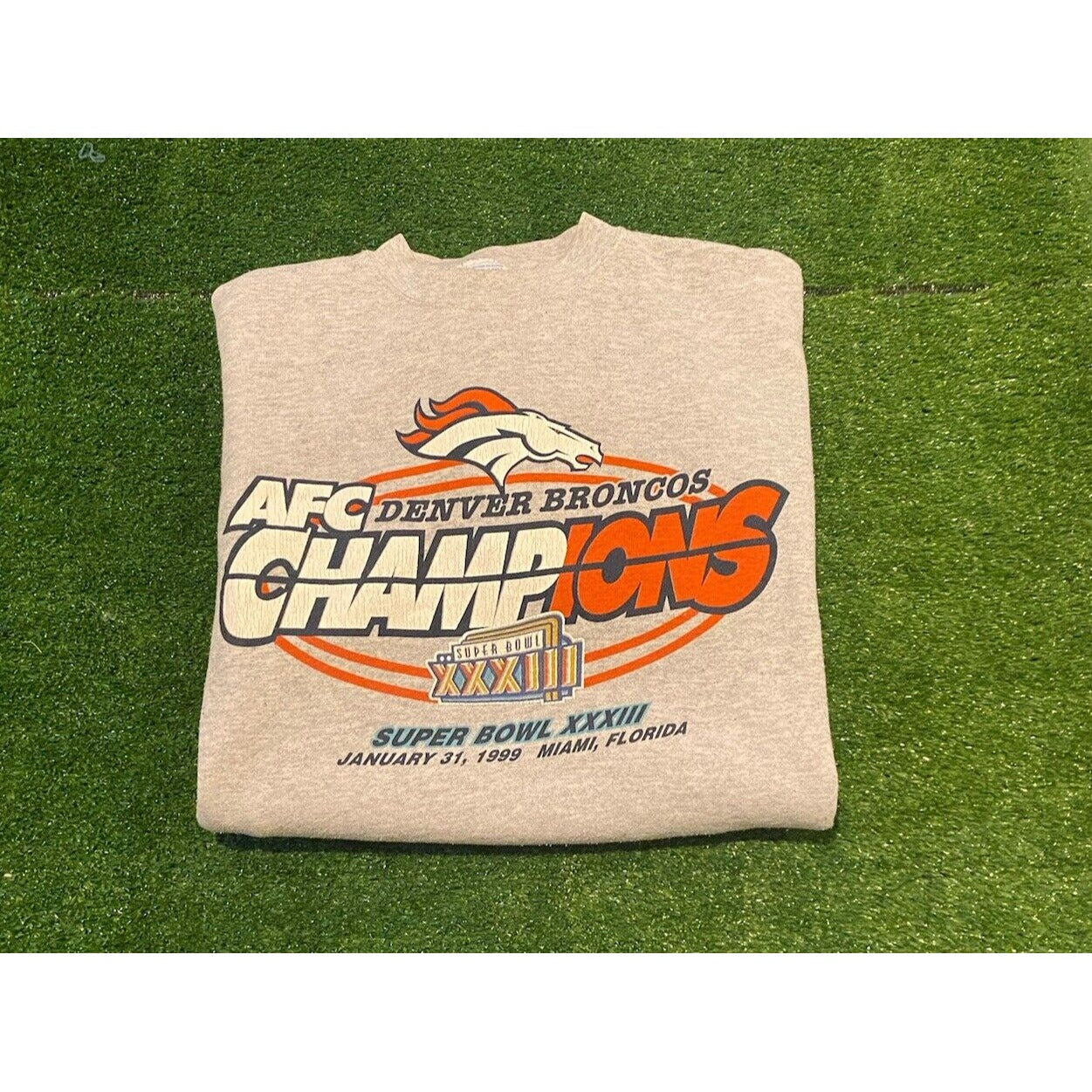 Vintage Denver Broncos sweatshirt mens large gray crew neck Logo 7 super bowl 10