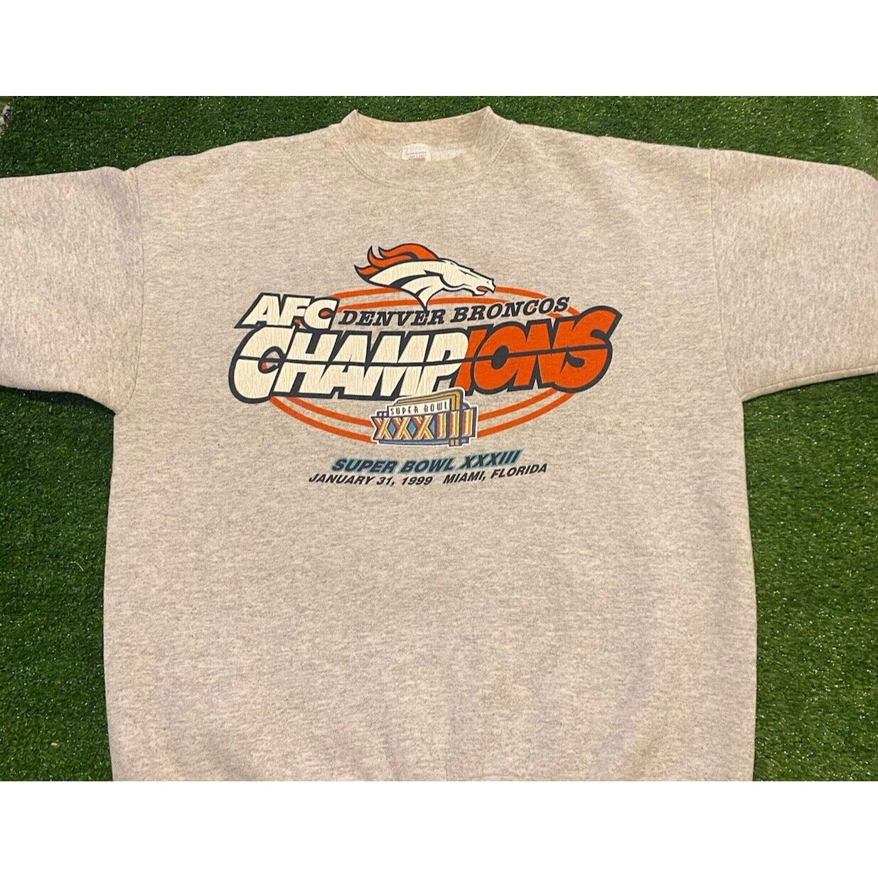 Vintage Denver Broncos sweatshirt mens large gray crew neck Logo 7 super bowl 10