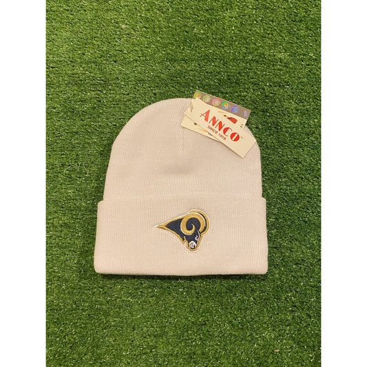 Vintage Annco St. Louis Rams winter hat cuffed beanie stocking hat NWT white