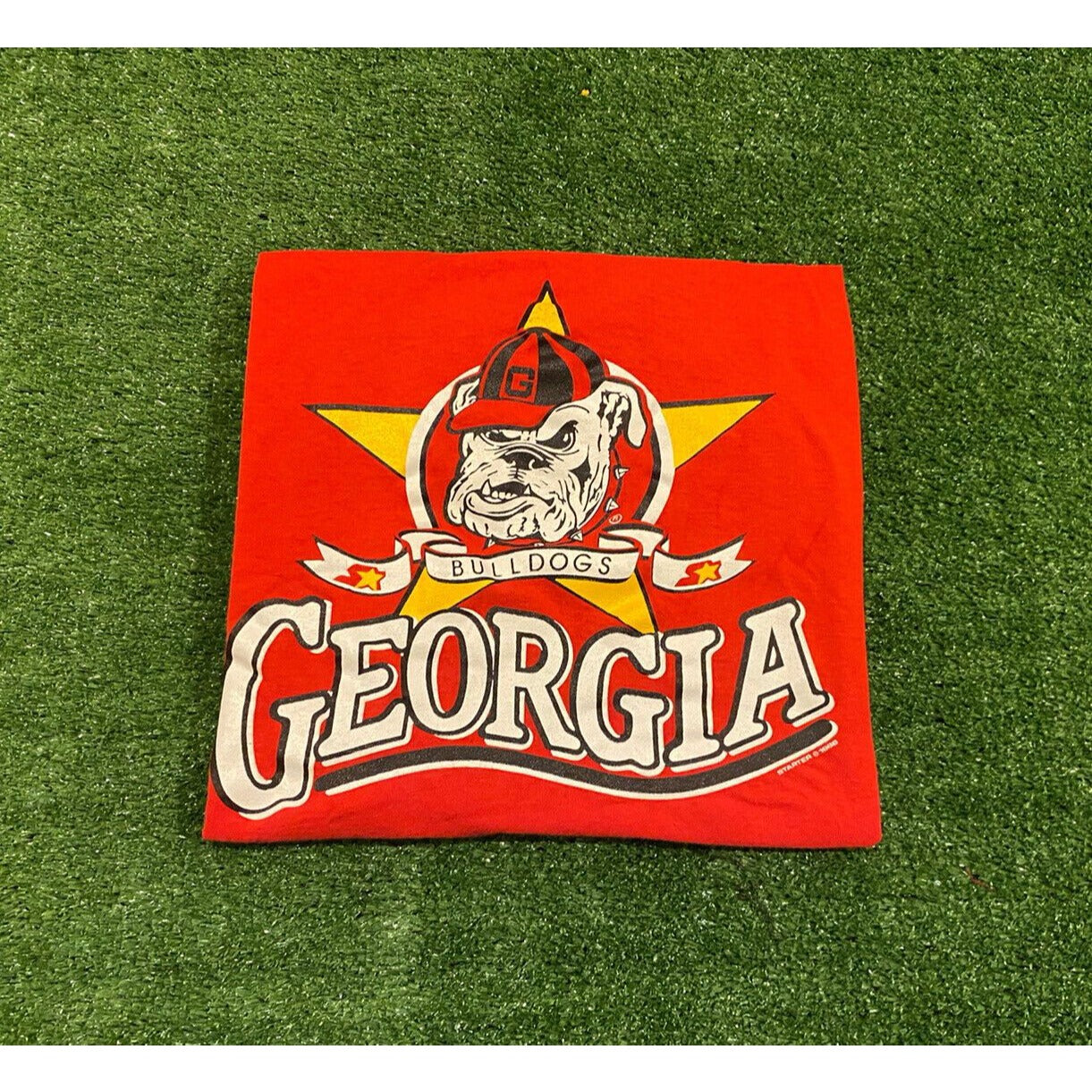 Vintage Starter 1988 Georga Bulldogs Spellout t-shirt red small football retro