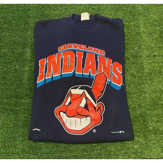 Vintage Cleveland Indians sweatshirt extra large crew neck Chief Wahoo mens blue