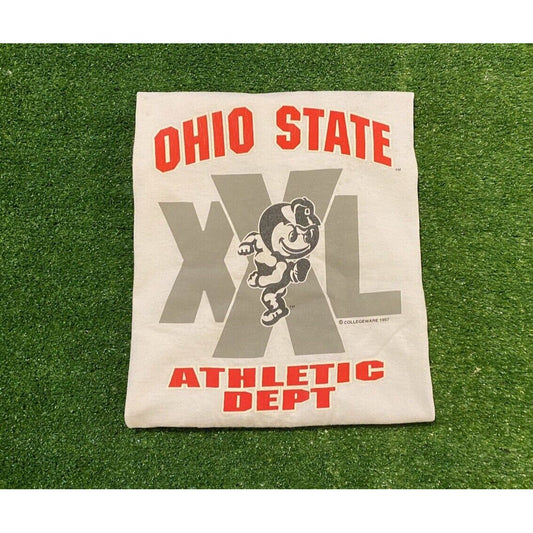 Mens Vintage Ohio State OSU Buckeyes Angry Brutus tshirt medium white red 90s