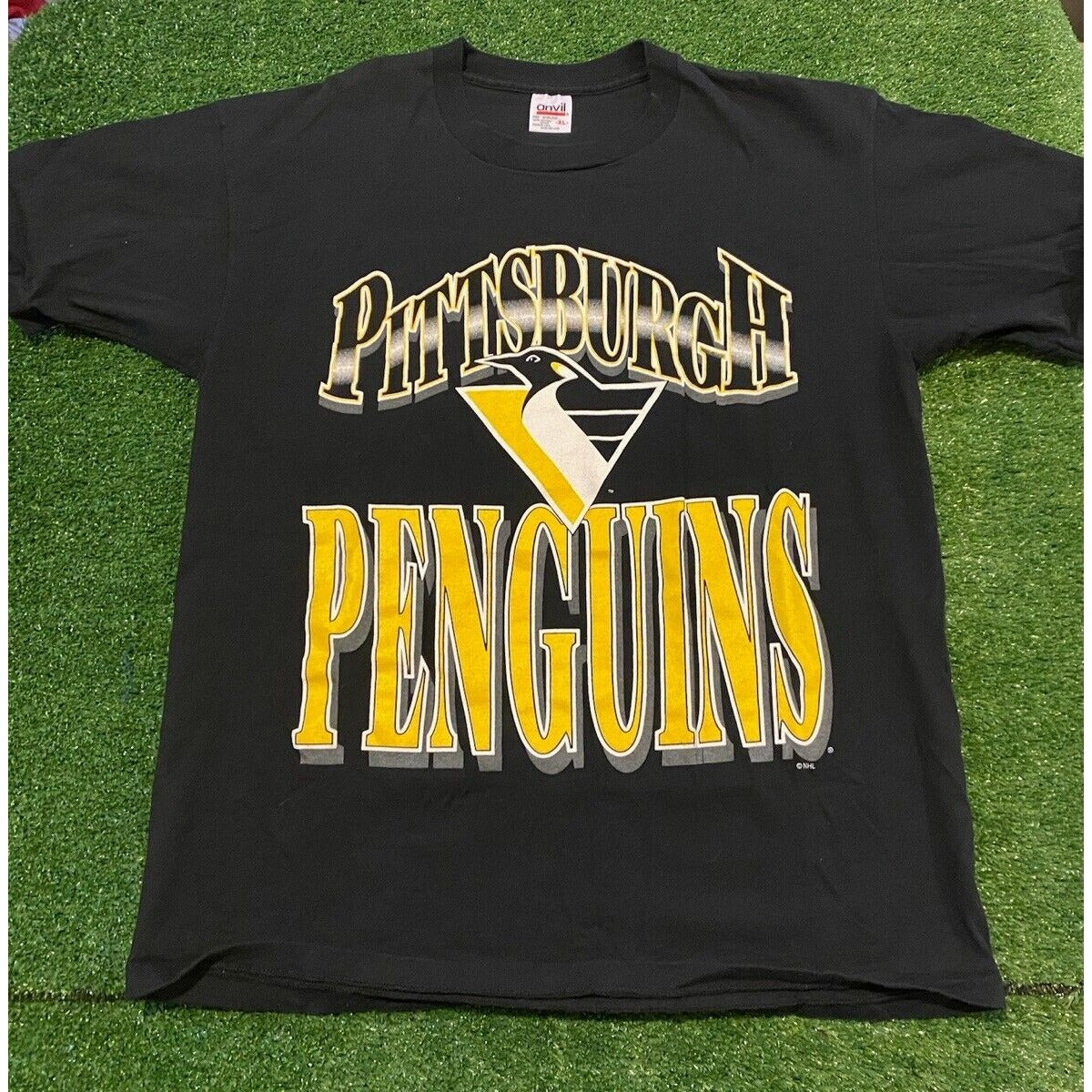 Vintage Pittsburgh Penguins shirt large black adult 90s spell out mens retro