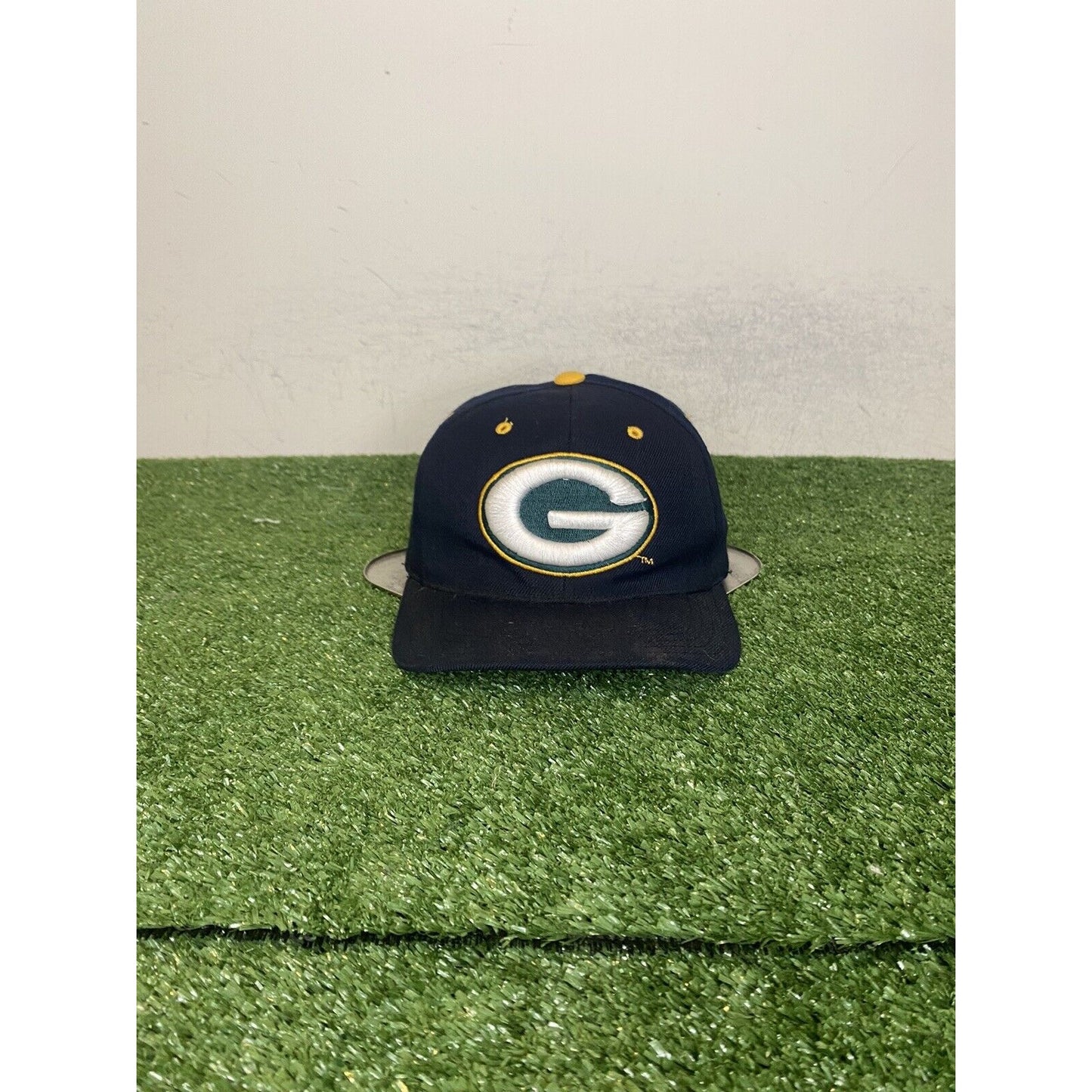 Vintage Green Bay Packers hat cap snap back black block head graffiti wool 90s