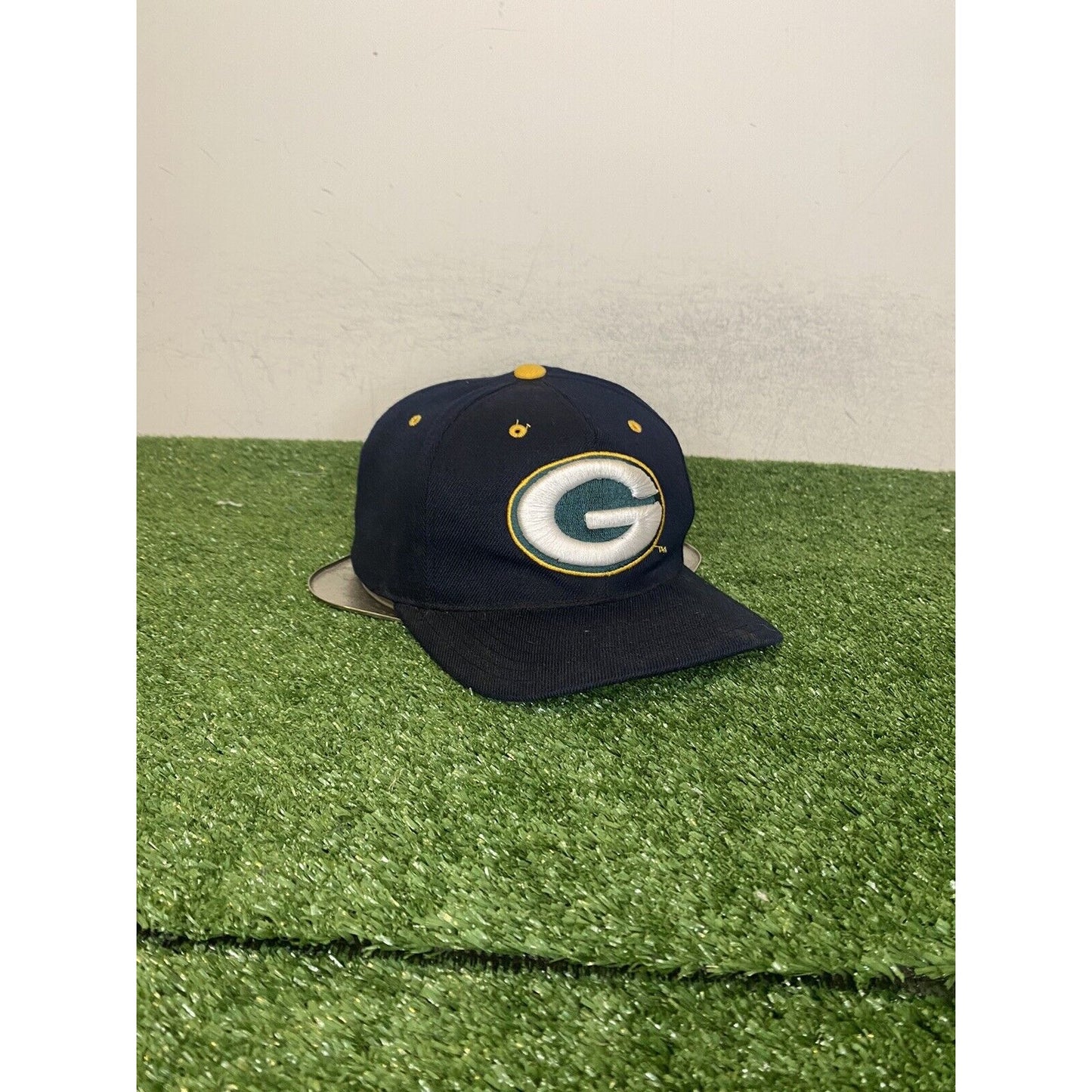 Vintage Green Bay Packers hat cap snap back black block head graffiti wool 90s