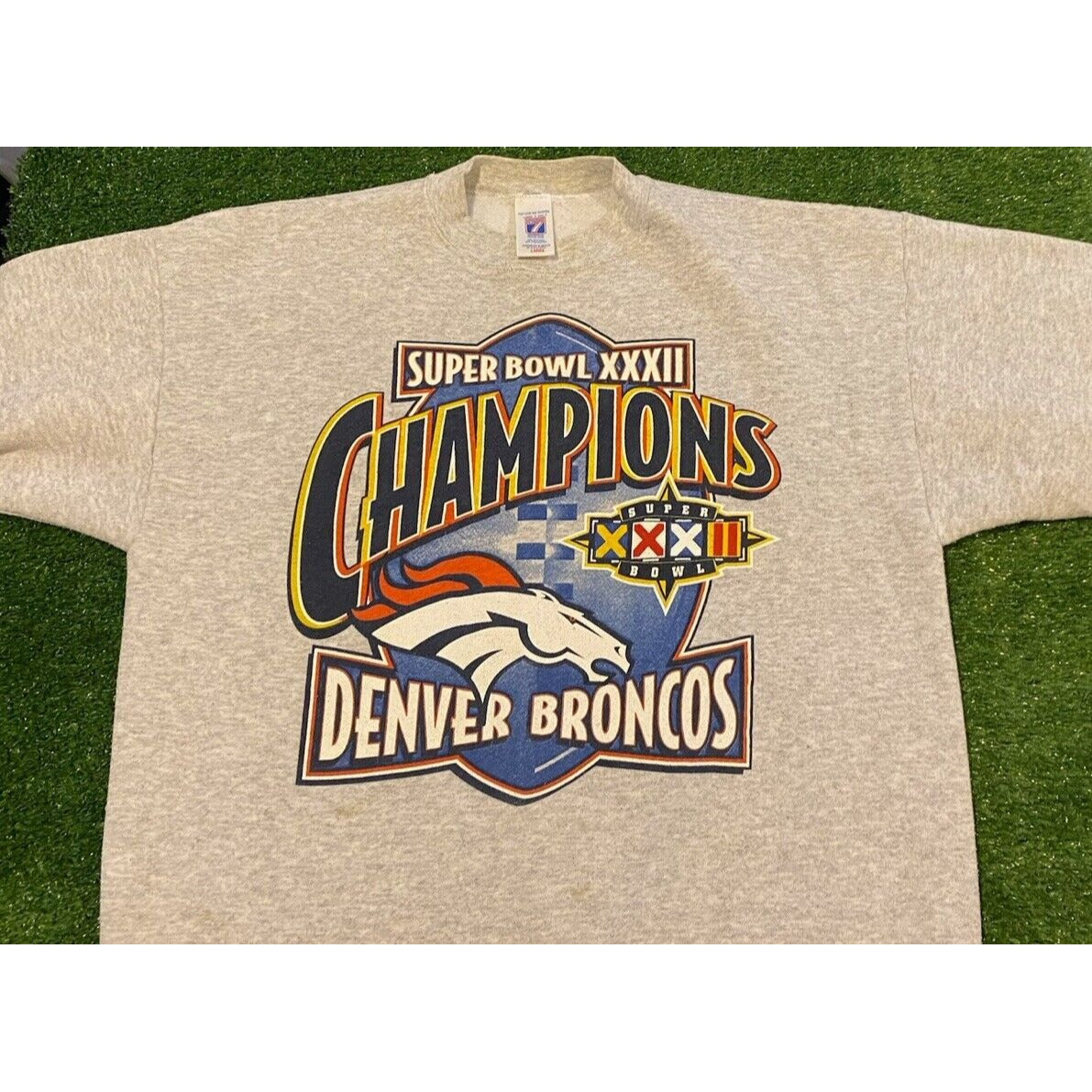 Vintage Denver Broncos sweatshirt mens large crew neck gray Logo 7 Super Bowl F