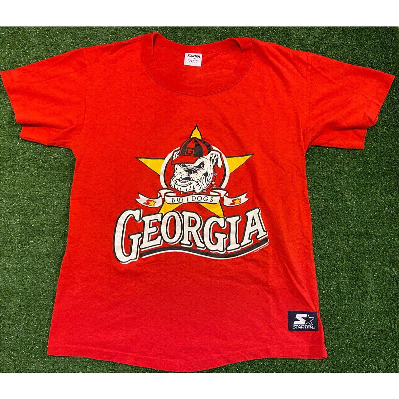 Vintage Starter 1988 Georga Bulldogs Spellout t-shirt red small football retro