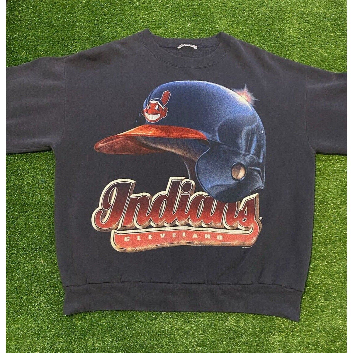 Vintage Cleveland Indians sweatshirt mens large crew neck chief wahoo 90s blue