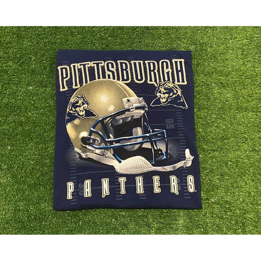 Vintage Y2K Retro Pitt Pittsburgh Panthers football helmet print t-shirt large