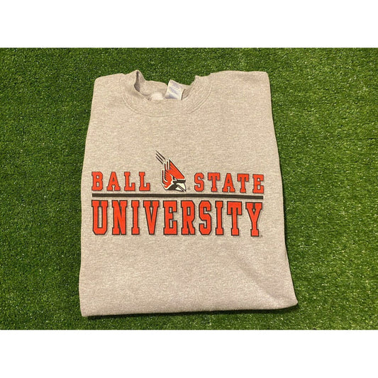 Vintage Retro Y2K Ball State Cardinals split bar crew neck sweatshirt 2XL gray