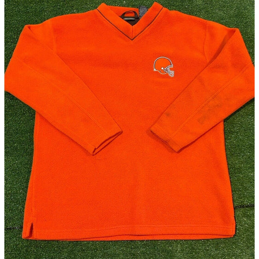 VIntage Cleveland Browns sweatshirt mens large orange v neck fleece Y2K Unisex