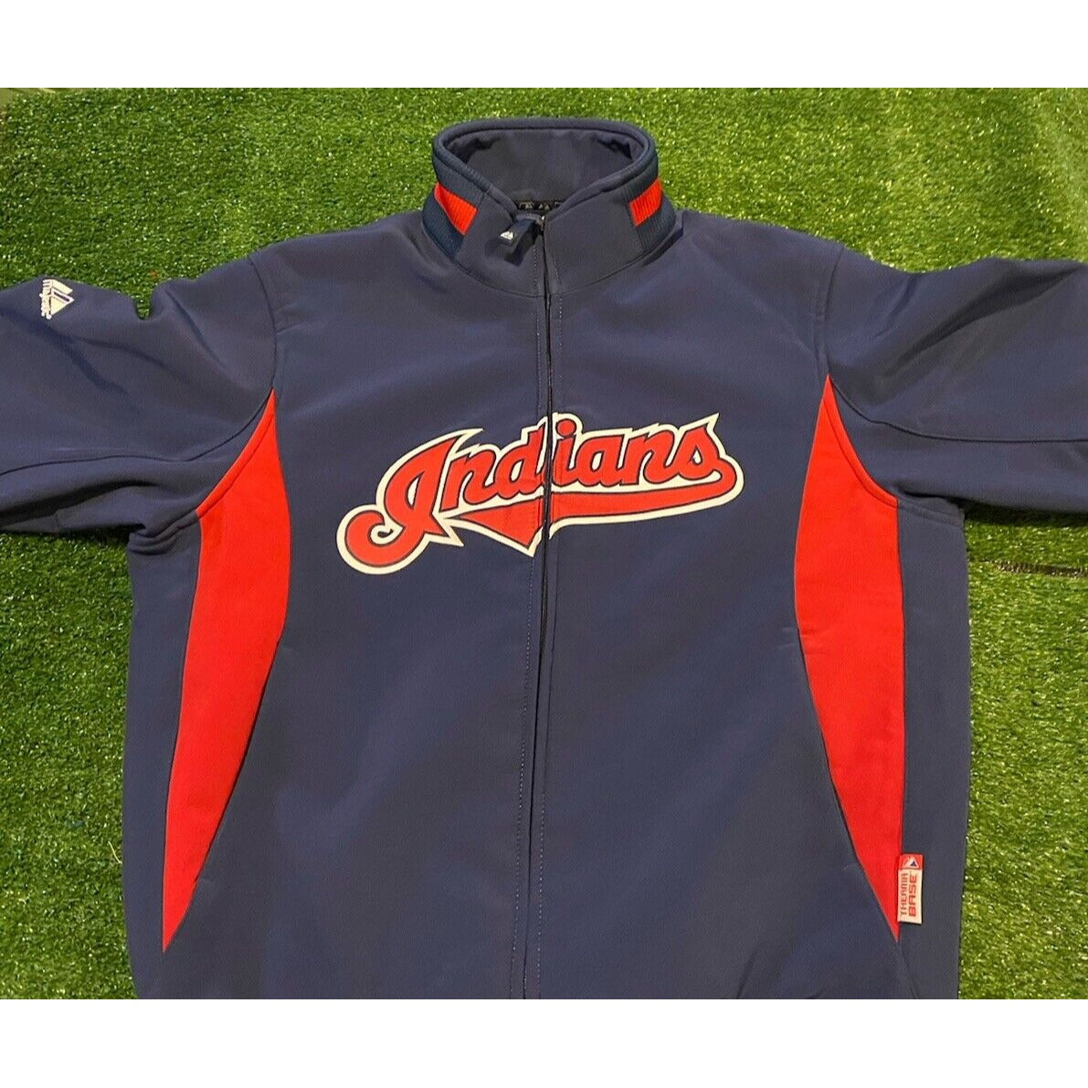 Cleveland Indians Jacket mens medium blue red full zip stretch insulated Y2K