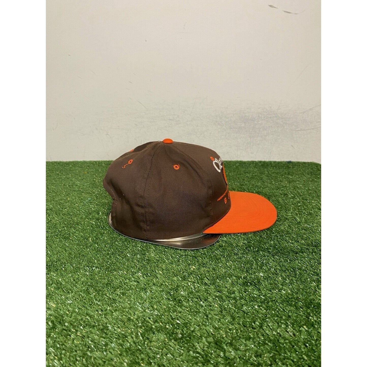 Vintage Cleveland Browns hat cap snap back orange brown East port split bar mens