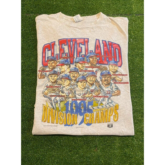 Vintage Cleveland Indians shirt mens large gray caricature playoffs baseball RK