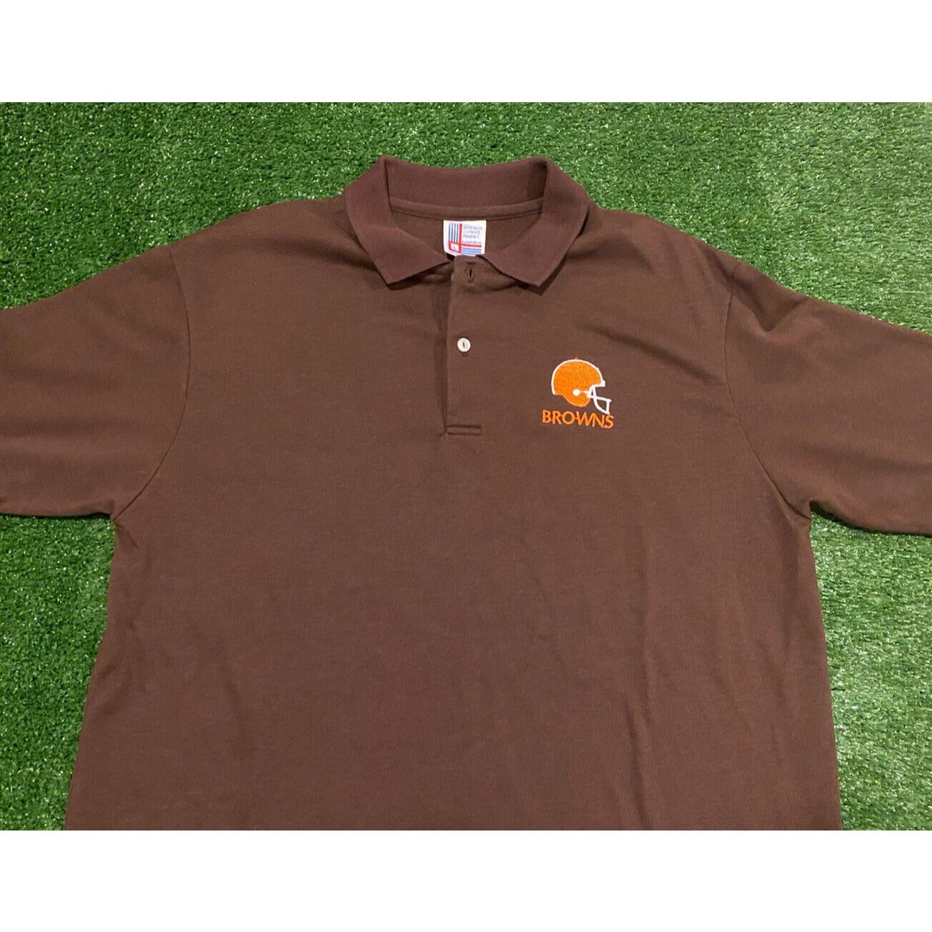 Vintage 1980's Garan Cleveland Browns helmet golf shirt polo medium brown