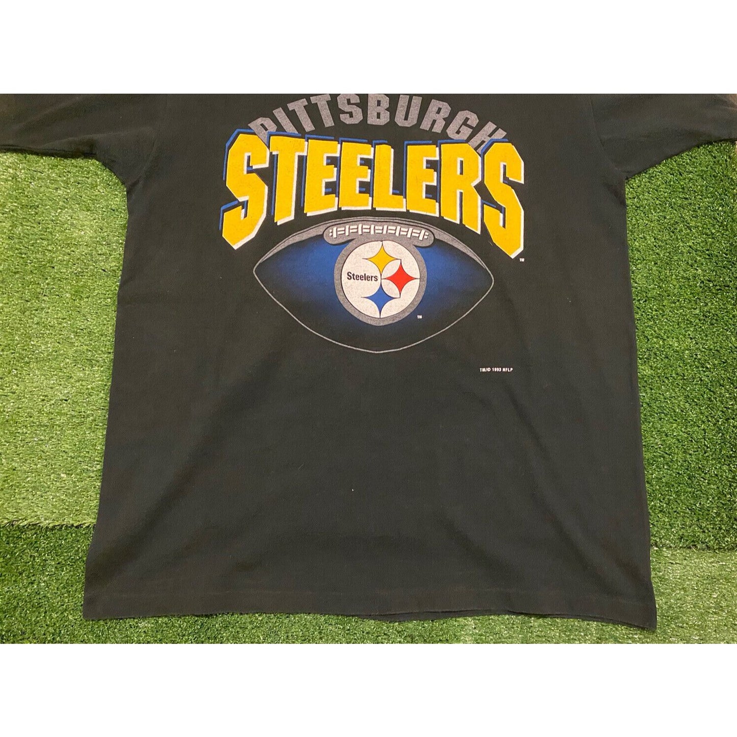 Vintage Artex 1993 Pittsburgh Steelers spell out big print t-shirt black XL