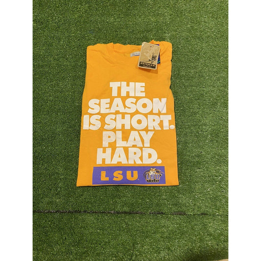 Vintage YTK Reebok LSU Tigers Football Season is short play hard t-shirt XL nwt