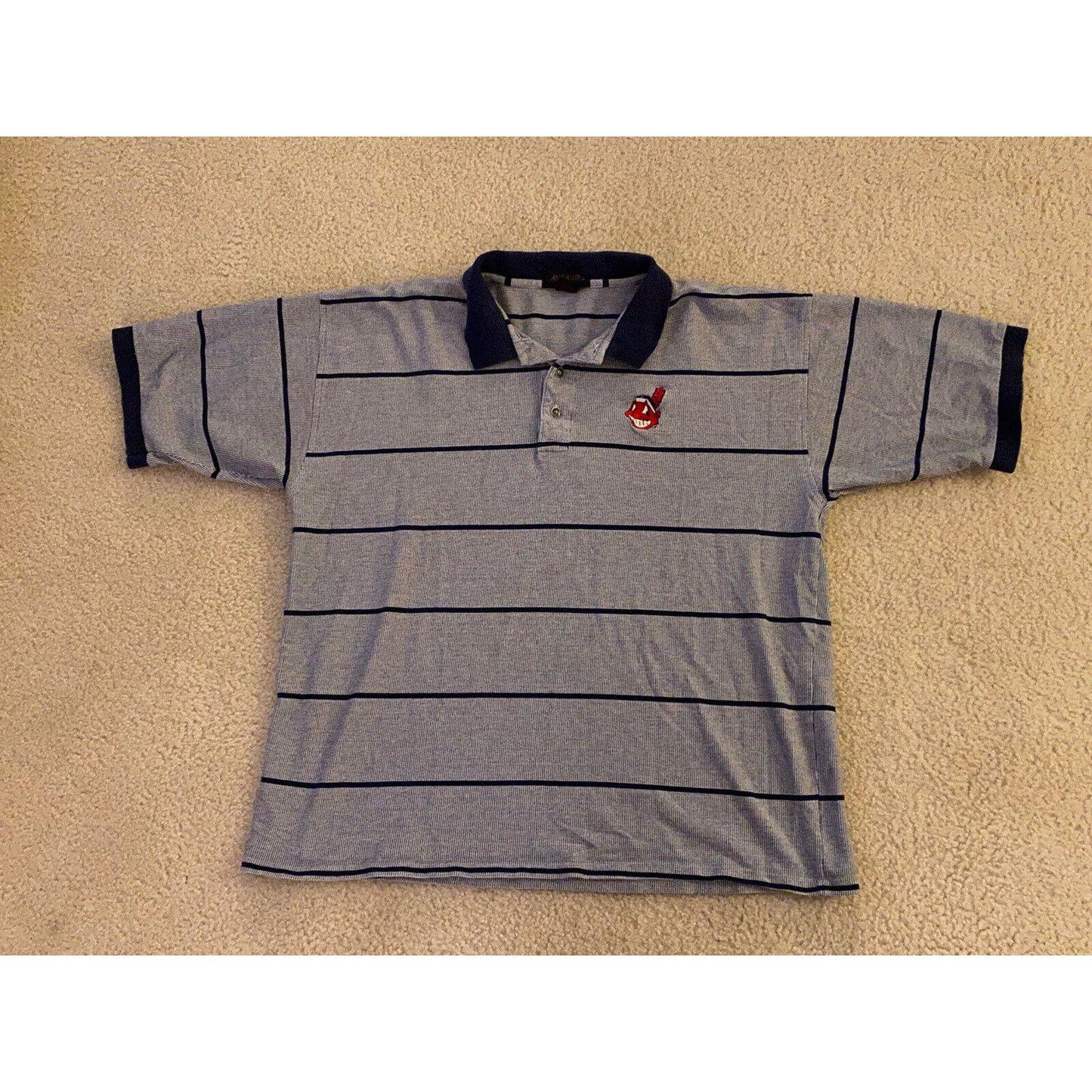 Vintage 1990’s Antigua Cleveland Indians Striped Polo Size XL chief wahoo