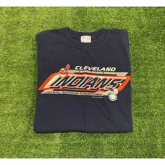 Vintage Cleveland Indians 2001 Central Division Champs T-shirt L Chief wahoo