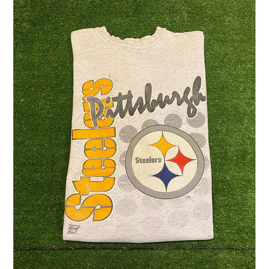 Vintage Warfields All Out Fan Pittsburgh Steelers large print crewneck XL gray