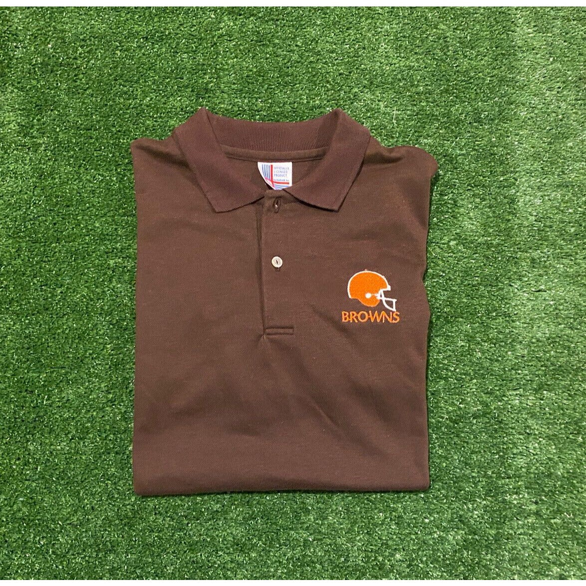 Vintage 1980's Garan Cleveland Browns helmet golf shirt polo medium brown