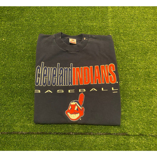 Vintage 1994 Cleveland Indians Chief Wahoo spell out t-shirt size large blue