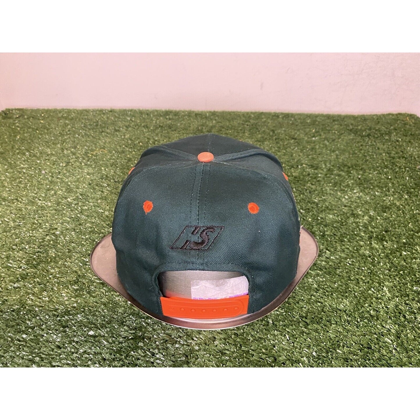 Vintage Miami Hurricanes hat cap snap back tailsweep green orange script mens