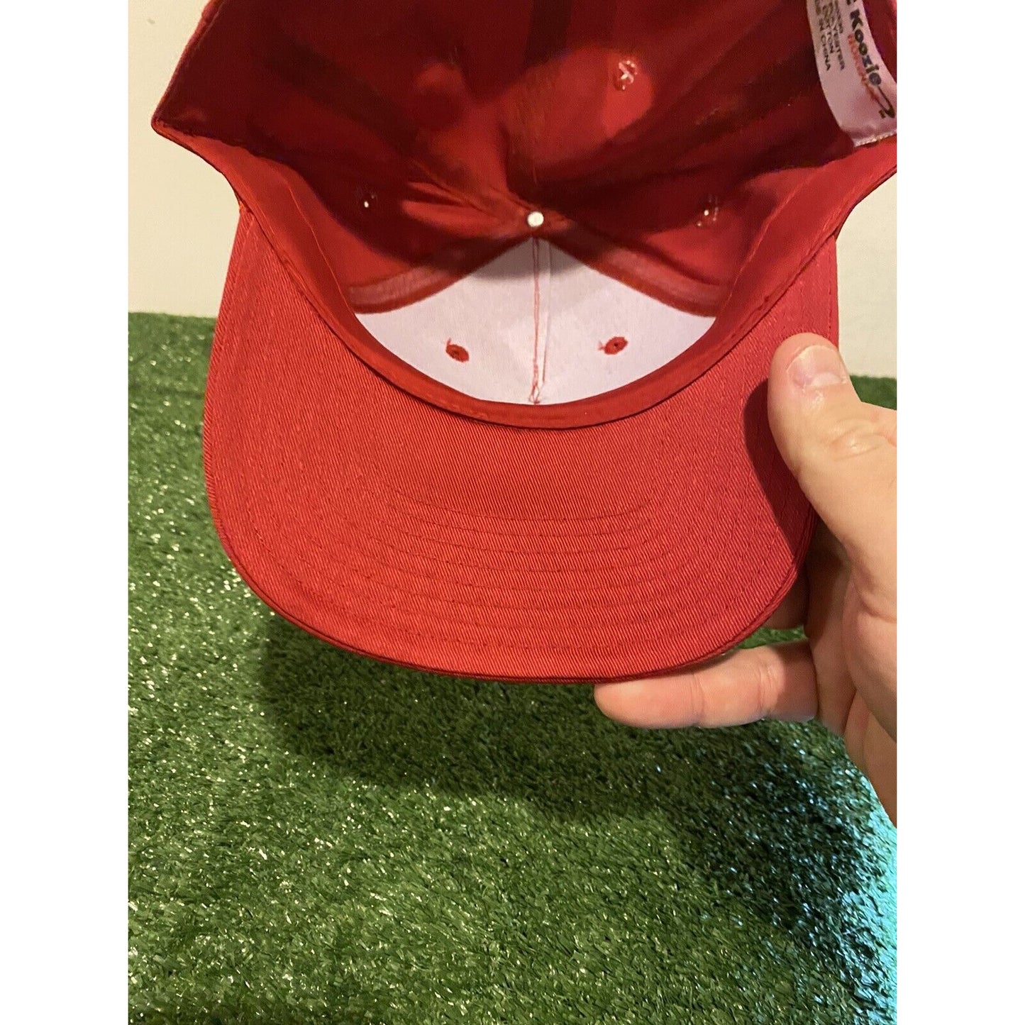 Vintage Arkansas Razorbacks arch spell out logo rope snapback hat red