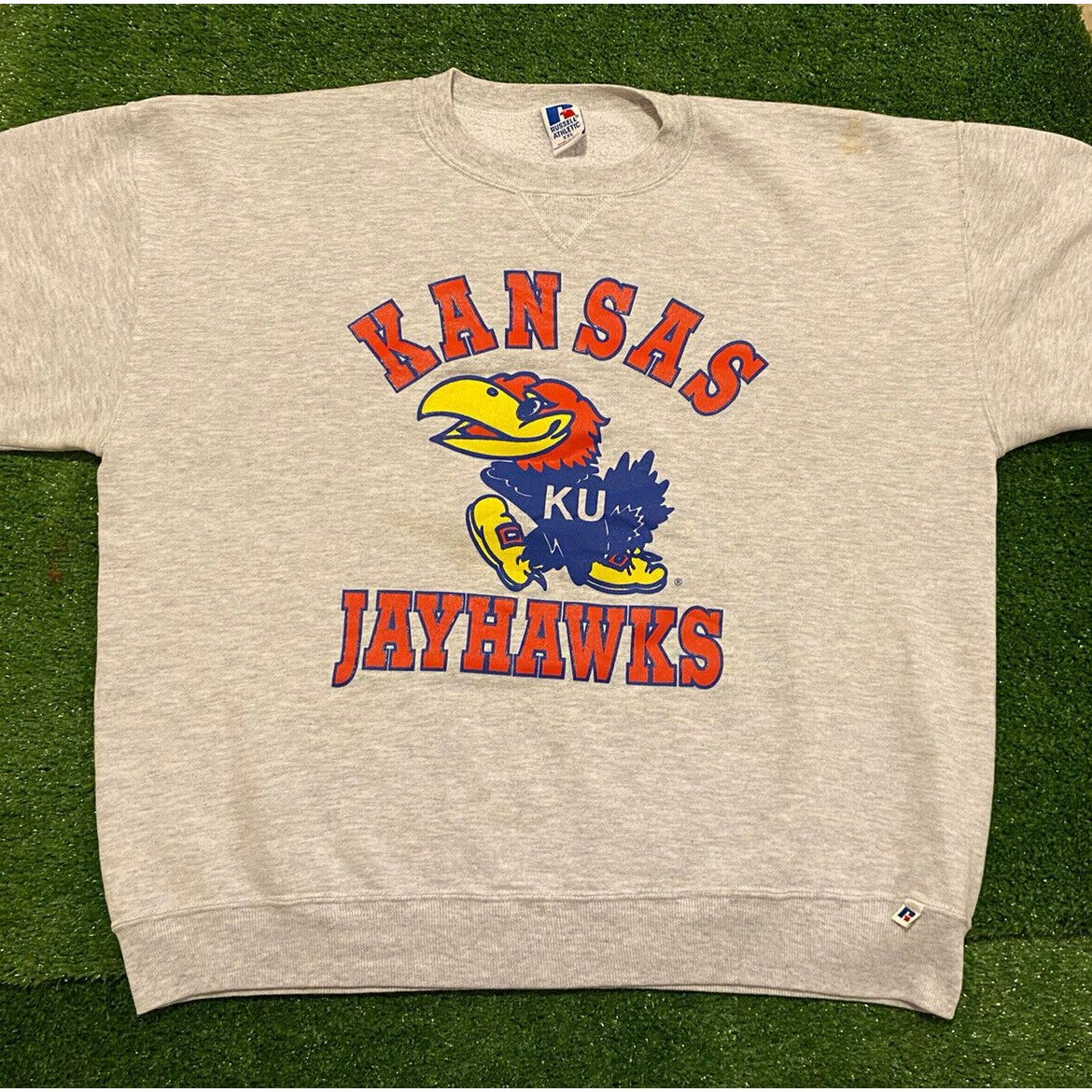 Vintage Kansas jayhawks Sweatshirt Extra Large Gray Adult Crew Neck Mens 90s