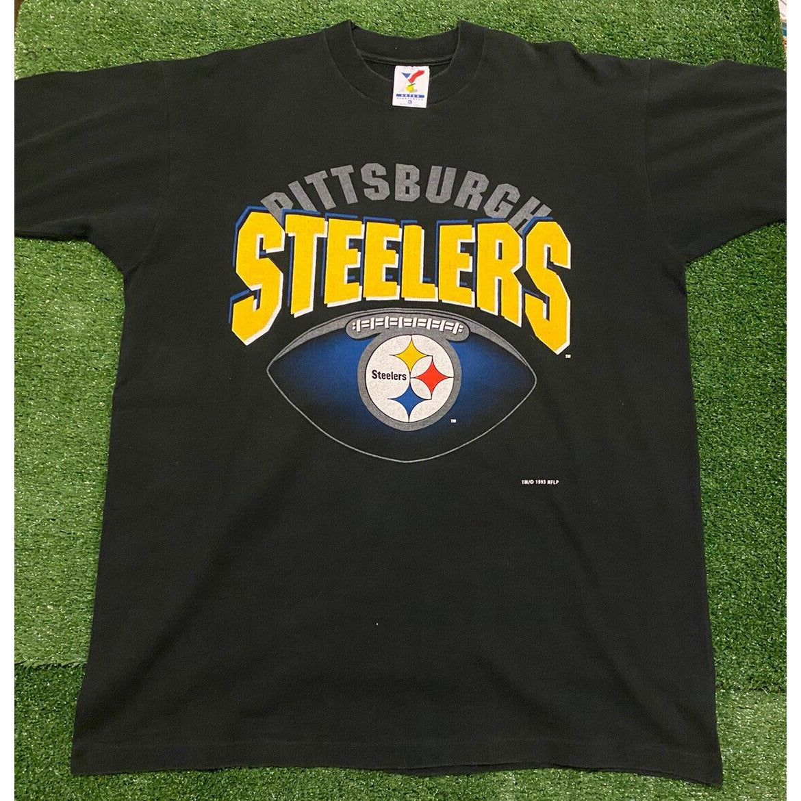 Vintage Artex 1993 Pittsburgh Steelers spell out big print t-shirt black XL