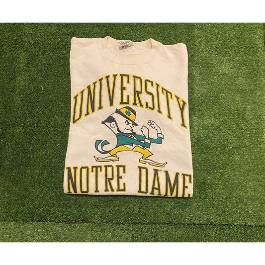 Vintage Nutmeg Mills Notre Dame Fighting Irish spell out leprechaun crewneck M