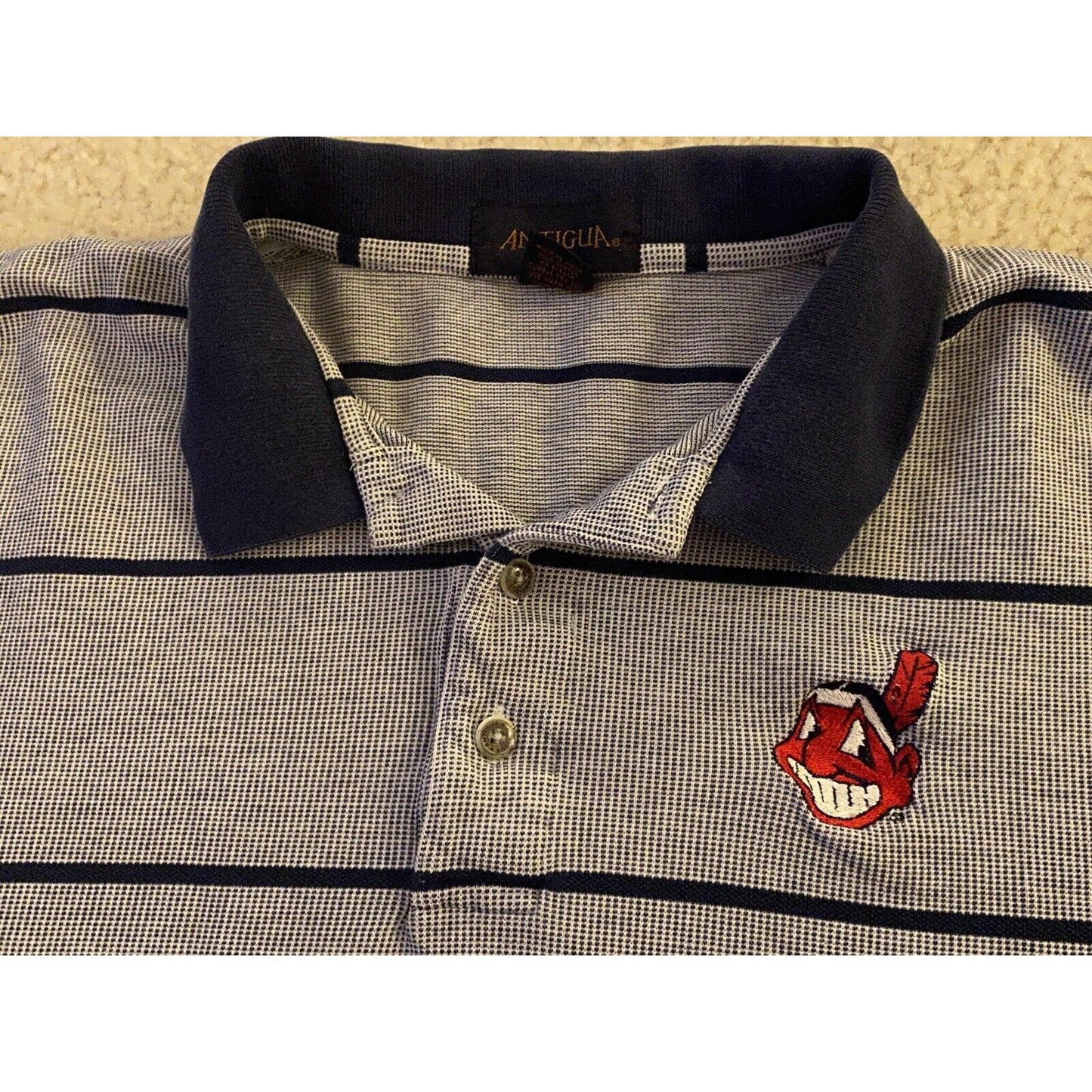 Vintage 1990’s Antigua Cleveland Indians Striped Polo Size XL chief wahoo