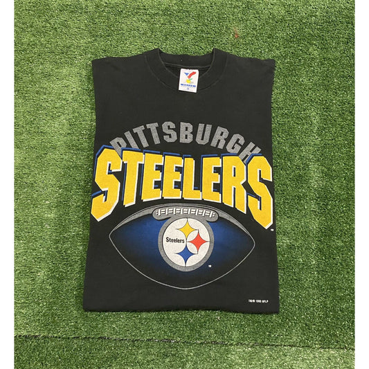 Vintage Artex 1993 Pittsburgh Steelers spell out big print t-shirt black XL