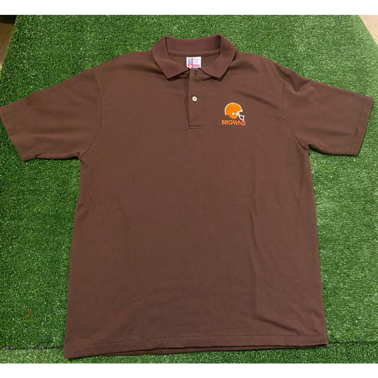 Vintage 1980's Garan Cleveland Browns helmet golf shirt polo medium brown